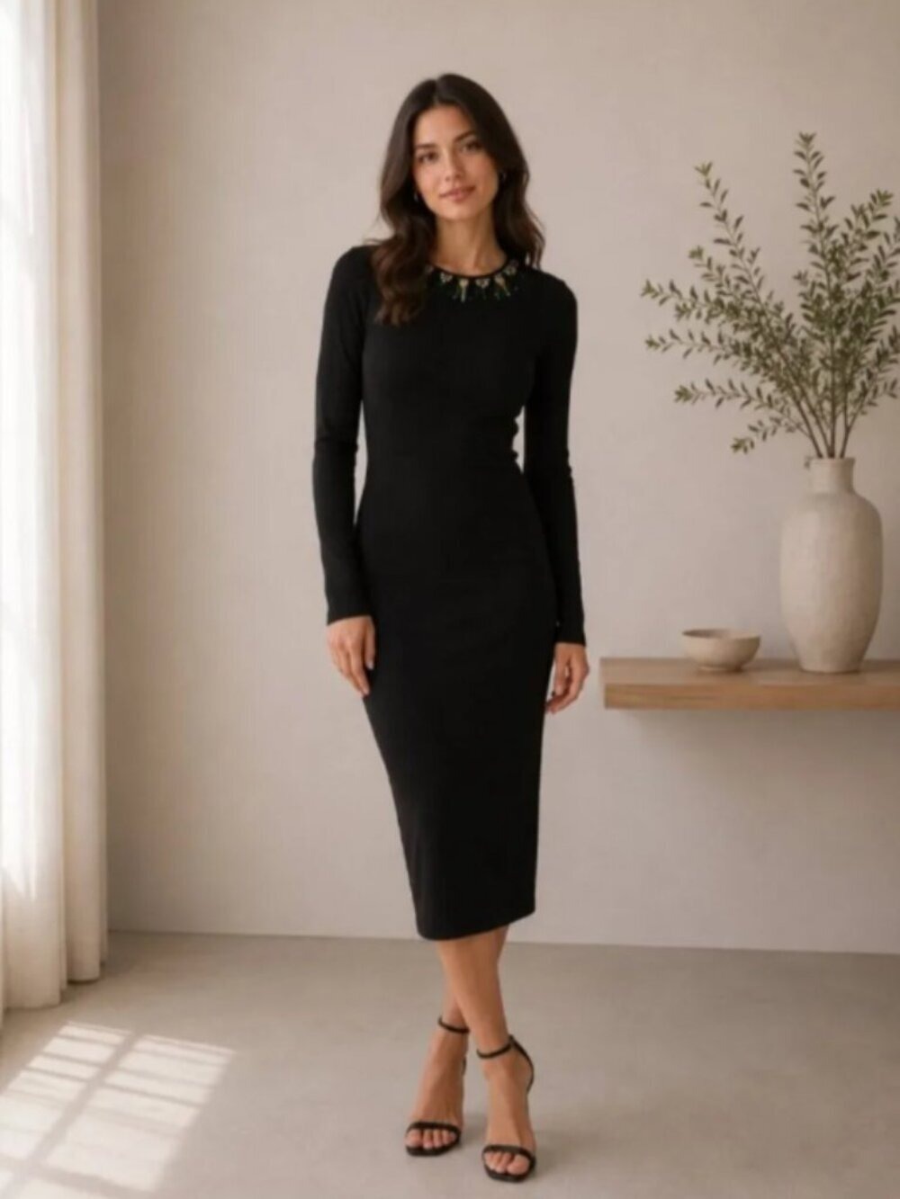 Tory Burch Deena Black Embellished A-Line Dress Insect Jewel Detail S 0426